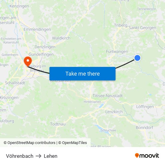 Vöhrenbach to Lehen map