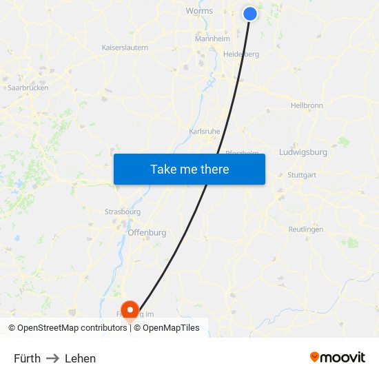 Fürth to Lehen map