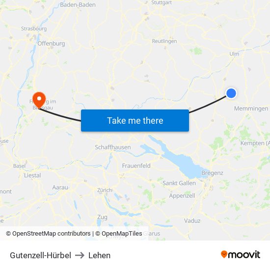 Gutenzell-Hürbel to Lehen map