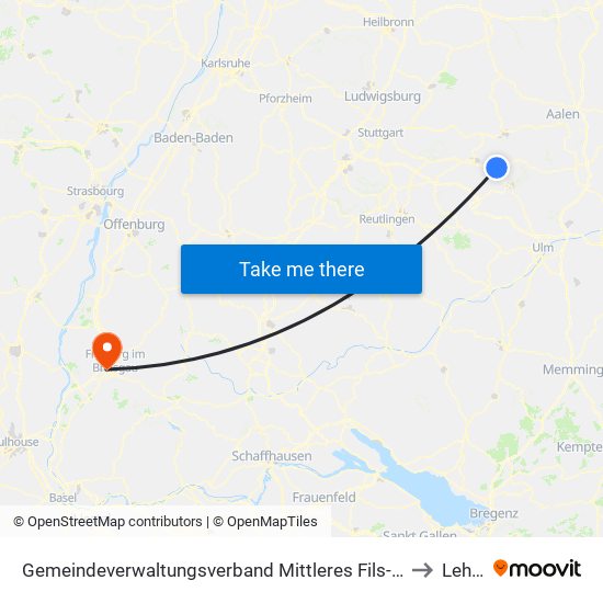 Gemeindeverwaltungsverband Mittleres Fils-Lautertal to Lehen map