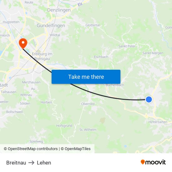Breitnau to Lehen map