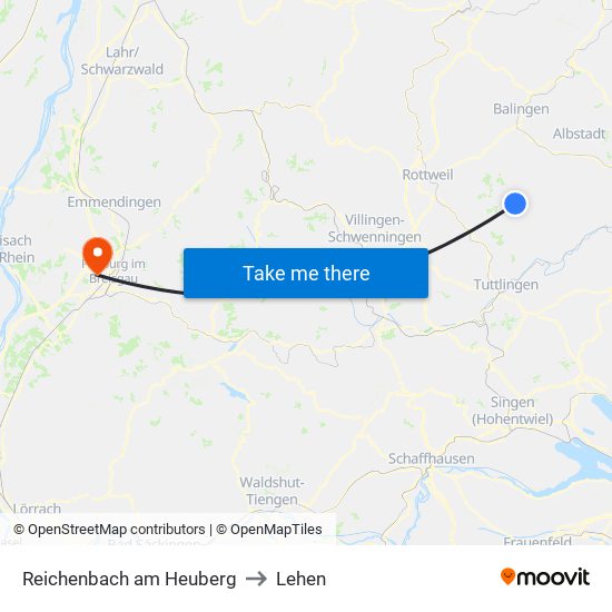 Reichenbach am Heuberg to Lehen map