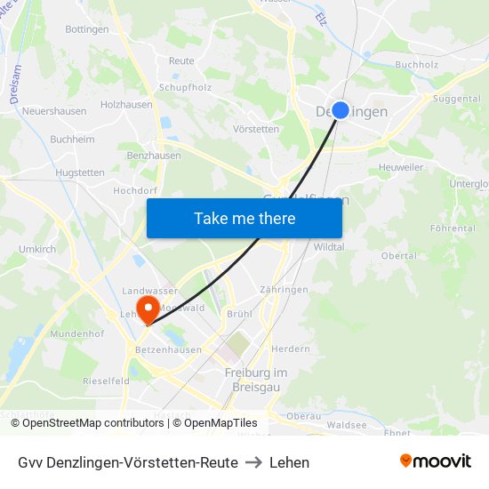 Gvv Denzlingen-Vörstetten-Reute to Lehen map
