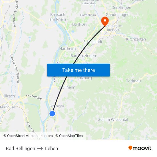 Bad Bellingen to Lehen map