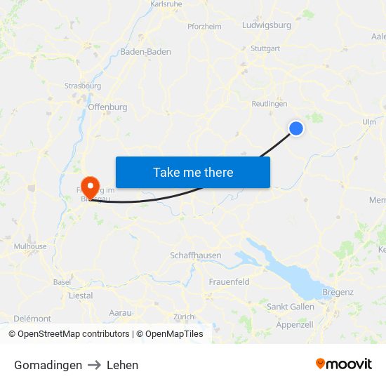 Gomadingen to Lehen map