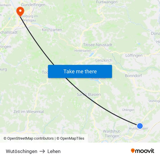 Wutöschingen to Lehen map