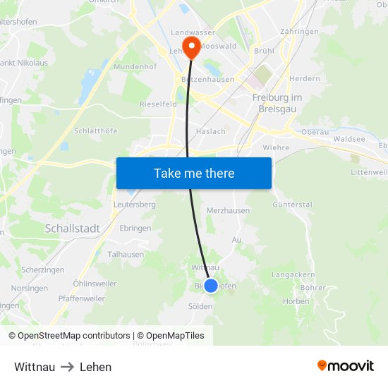 Wittnau to Lehen map