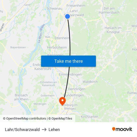 Lahr/Schwarzwald to Lehen map