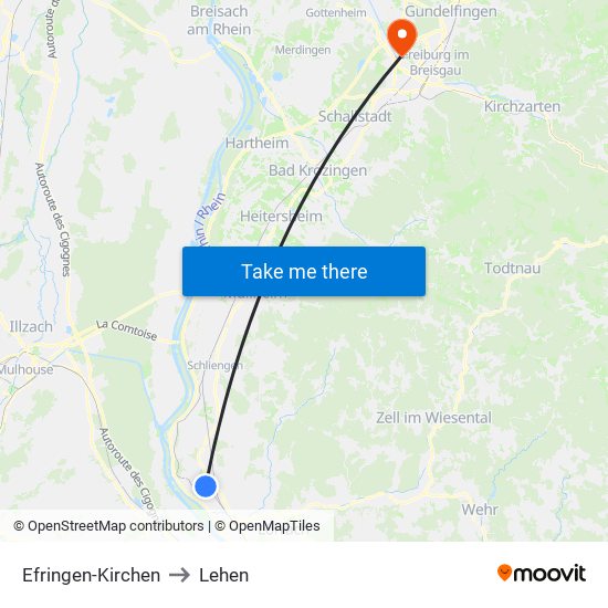 Efringen-Kirchen to Lehen map