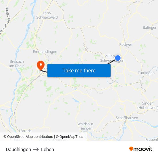 Dauchingen to Lehen map