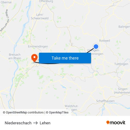 Niedereschach to Lehen map