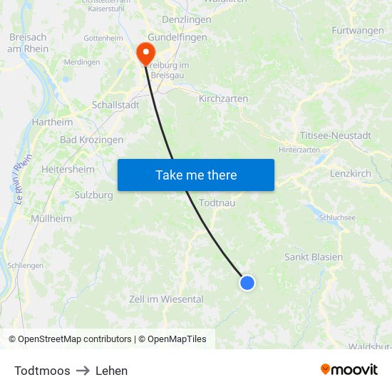 Todtmoos to Lehen map