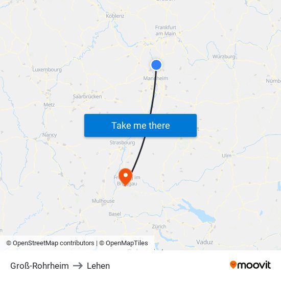 Groß-Rohrheim to Lehen map