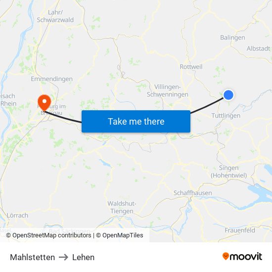 Mahlstetten to Lehen map