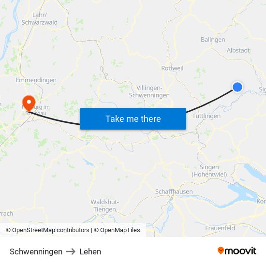 Schwenningen to Lehen map
