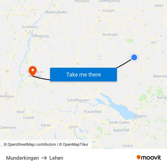 Munderkingen to Lehen map