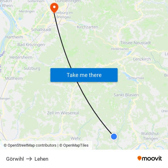 Görwihl to Lehen map