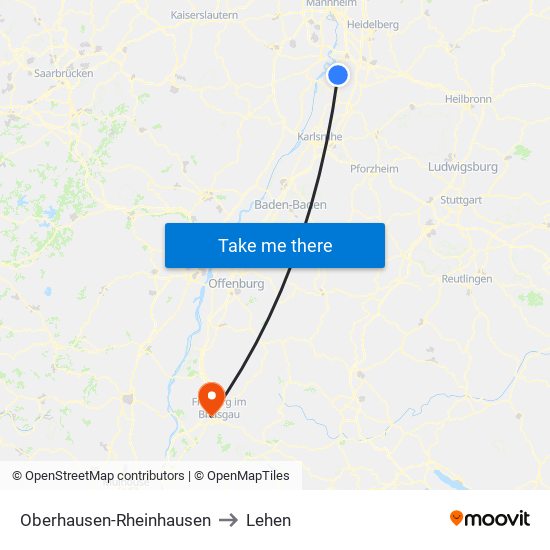 Oberhausen-Rheinhausen to Lehen map