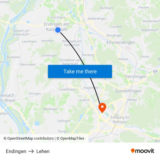 Endingen to Lehen map