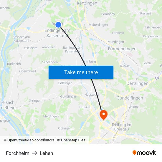 Forchheim to Lehen map