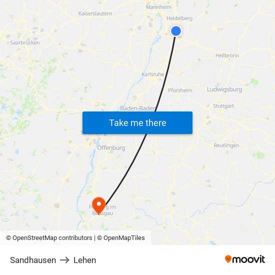 Sandhausen to Lehen map