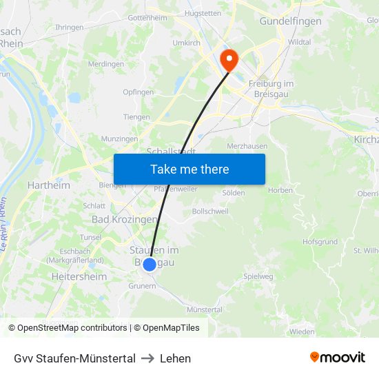 Gvv Staufen-Münstertal to Lehen map