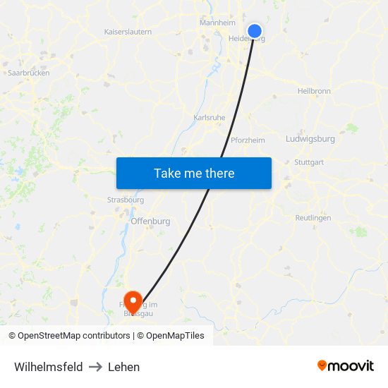 Wilhelmsfeld to Lehen map