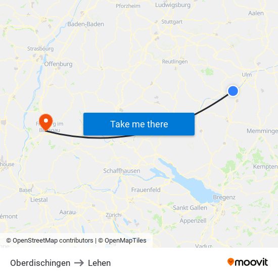 Oberdischingen to Lehen map