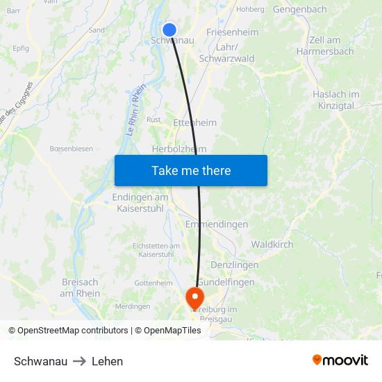 Schwanau to Lehen map