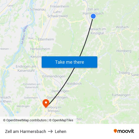 Zell am Harmersbach to Lehen map
