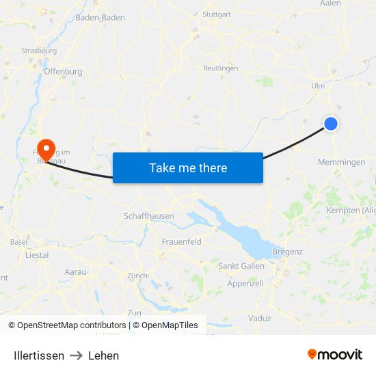 Illertissen to Lehen map