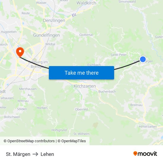 St. Märgen to Lehen map