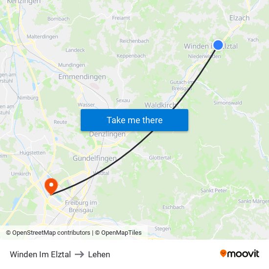 Winden Im Elztal to Lehen map