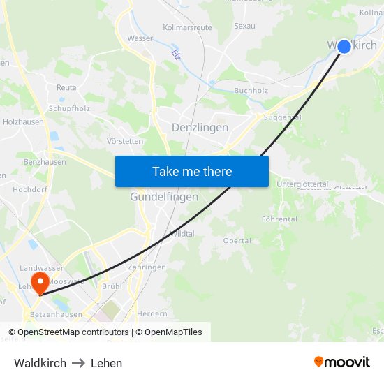 Waldkirch to Lehen map