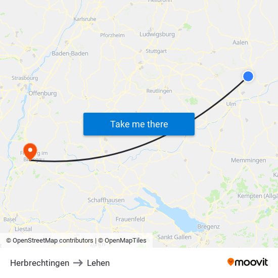 Herbrechtingen to Lehen map