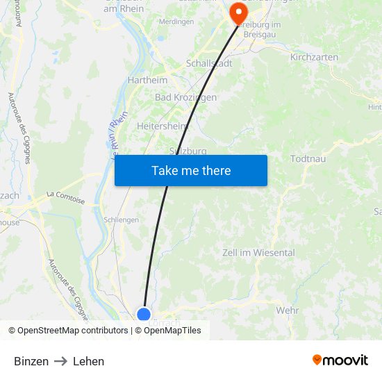 Binzen to Lehen map