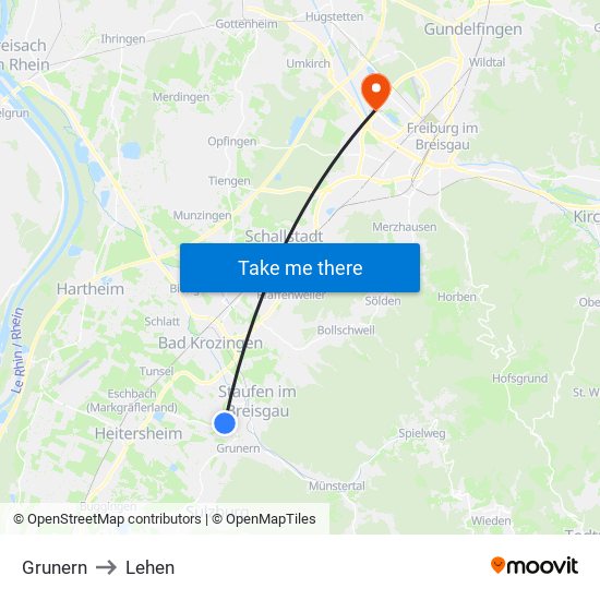 Grunern to Lehen map