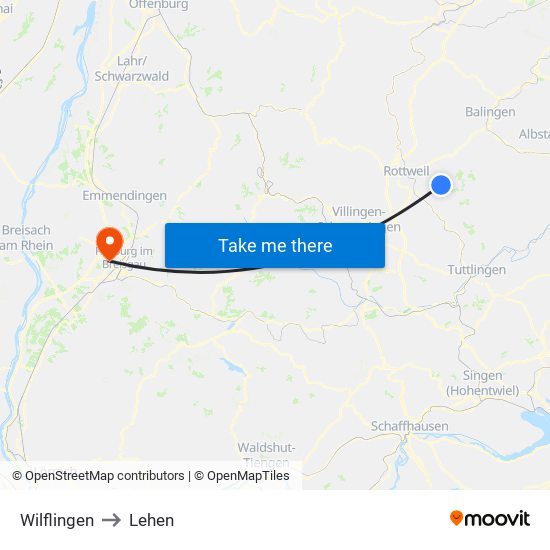Wilflingen to Lehen map