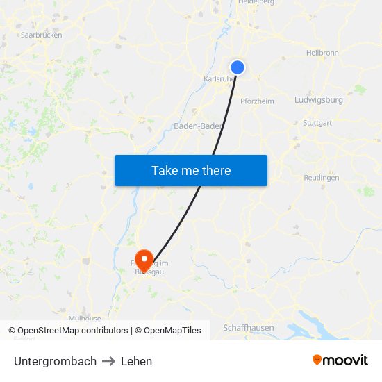 Untergrombach to Lehen map
