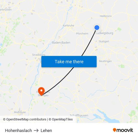 Hohenhaslach to Lehen map