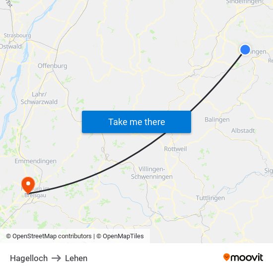 Hagelloch to Lehen map