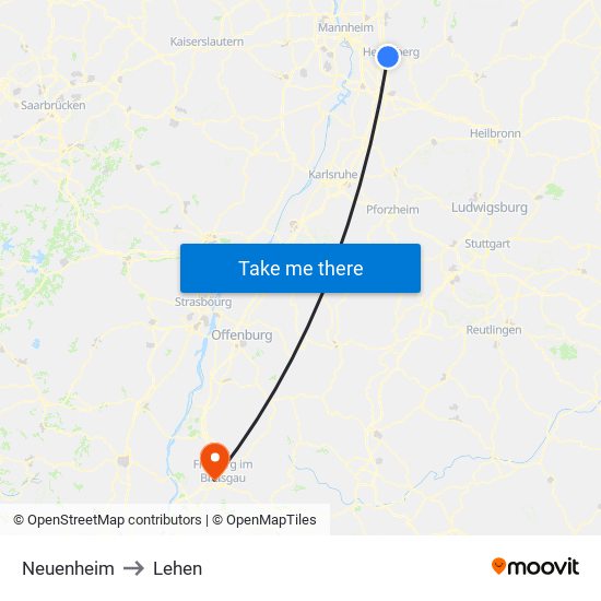 Neuenheim to Lehen map