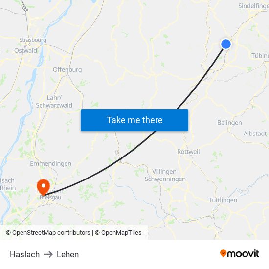 Haslach to Lehen map