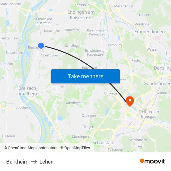 Burkheim to Lehen map