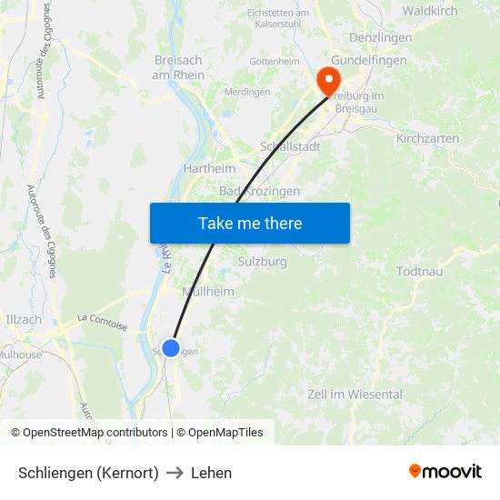 Schliengen (Kernort) to Lehen map