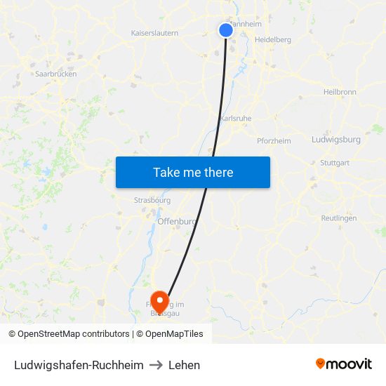 Ludwigshafen-Ruchheim to Lehen map