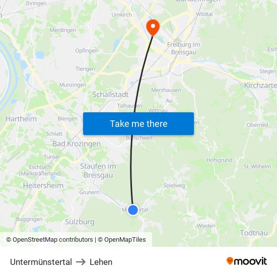 Untermünstertal to Lehen map
