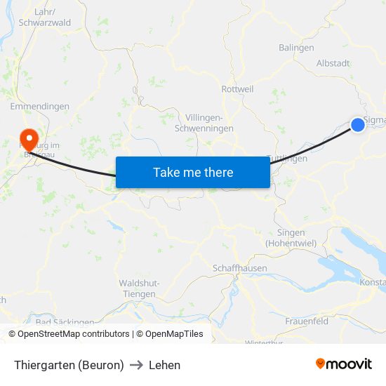 Thiergarten (Beuron) to Lehen map
