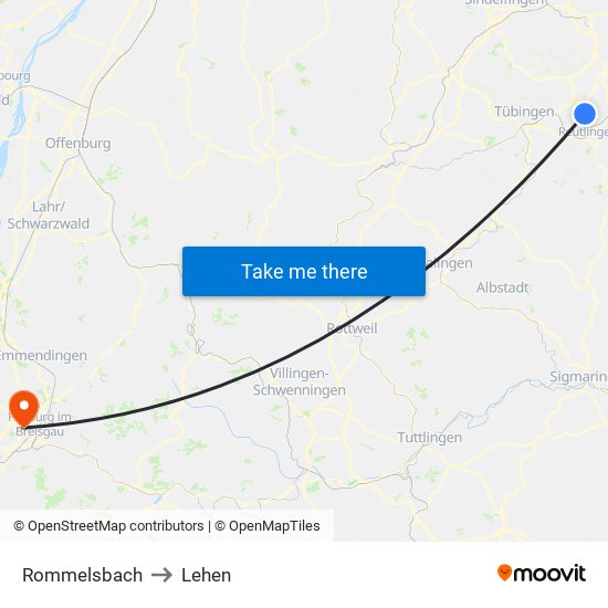 Rommelsbach to Lehen map