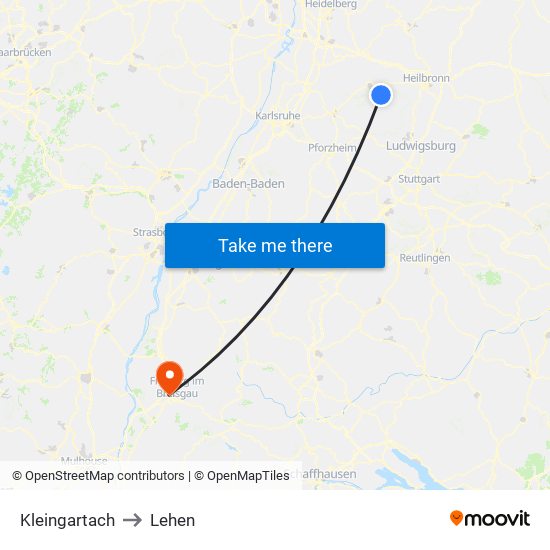 Kleingartach to Lehen map